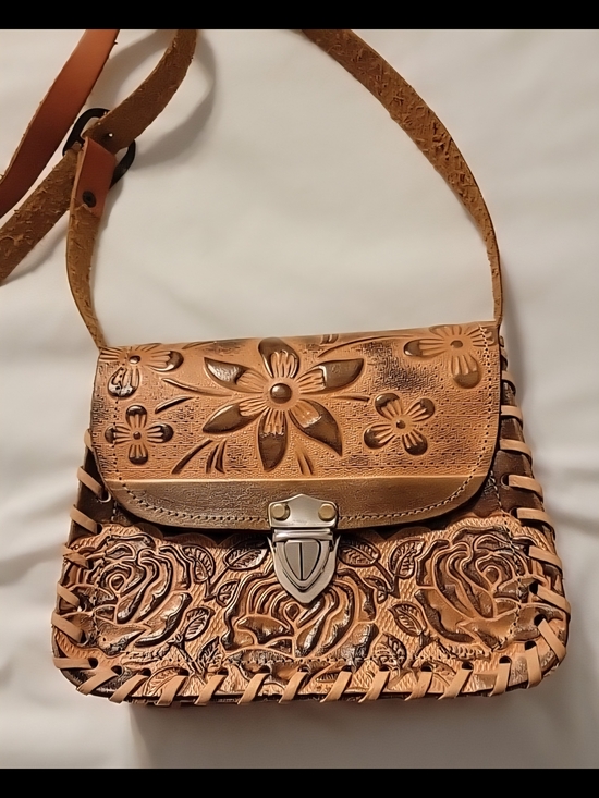 The Unbranded Brand Handbags - Mexican Leather Handmade Purse with Flower Decor and Aztec Calendar. Hecho En MX